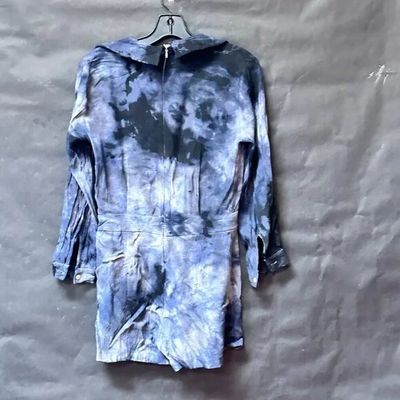 Topshop Romper Short Jumper Off-White Lace Up Club Size 6 Tie Dye Black - Picture 6 of 8